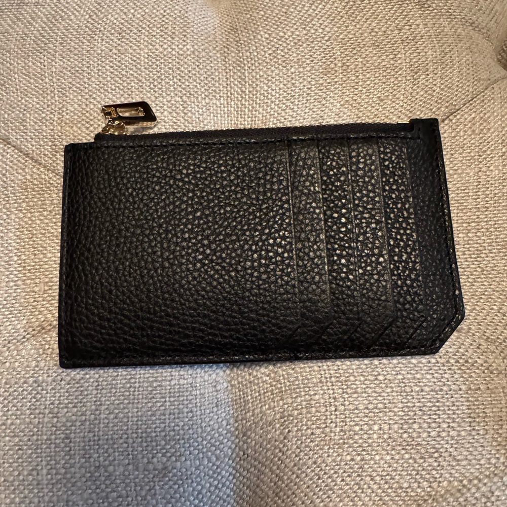 Simple Black Leather Card Holder with Zip